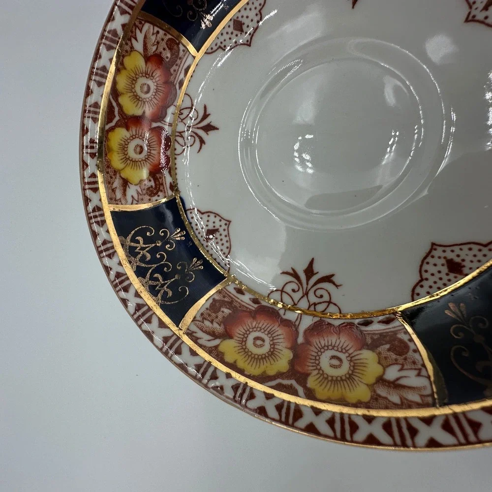 Colclough China 6613 Teacup Saucer Set Imari Style Cobalt Rust Gold England